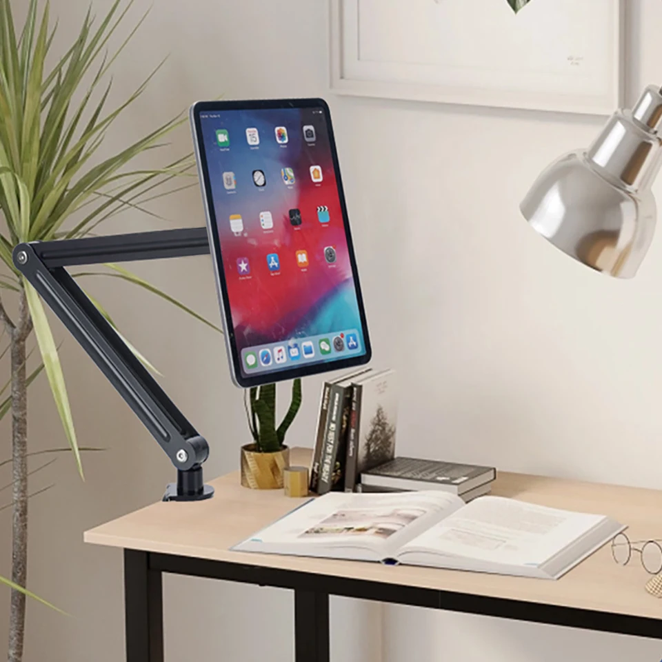 Magnetic Tablet Stand Holder Tablet Desk Mount Adjustable Foldable Tablet Arm Mount with 360° Rotate Base for iPad and IPhones