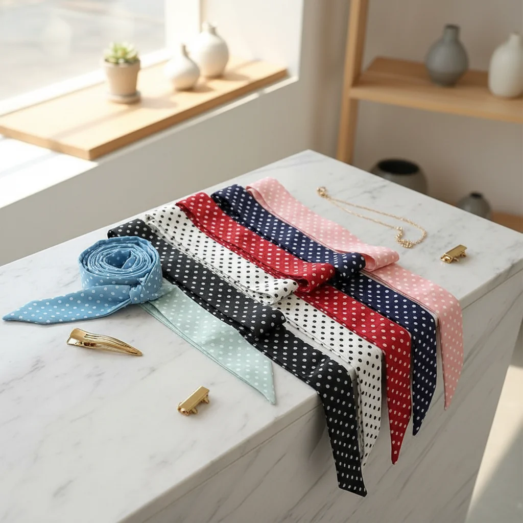 Retro Sweet Narrow Long Polka Dot Scarf Tie Bag Streamer Ribbon Simple Female Spring Summer Neckerchief Decoration Headband