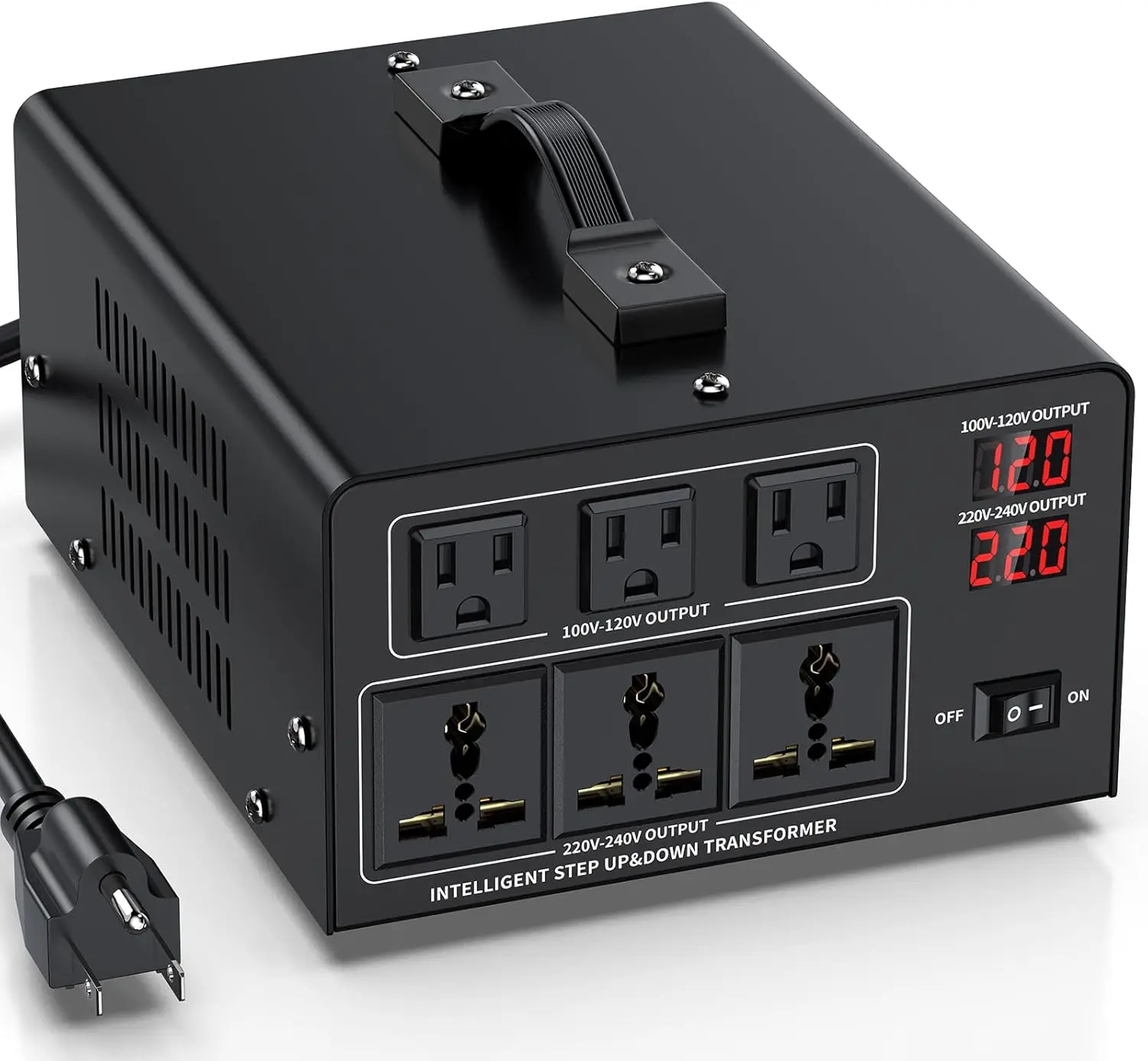 

6000W Voltage Converter 110V to 220V/240V Step Up/Down with LCD, 3 USB & Universal Sockets, Circuit Breaker Protection