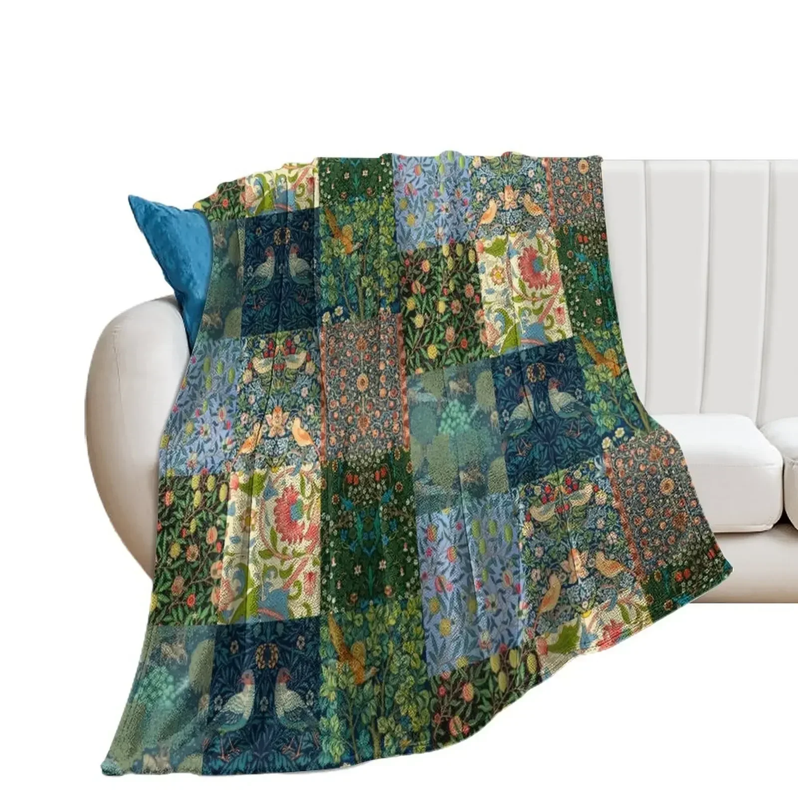 

William Morris Patchwork Throw Blanket Hairy Personalized Gift Bed Blankets