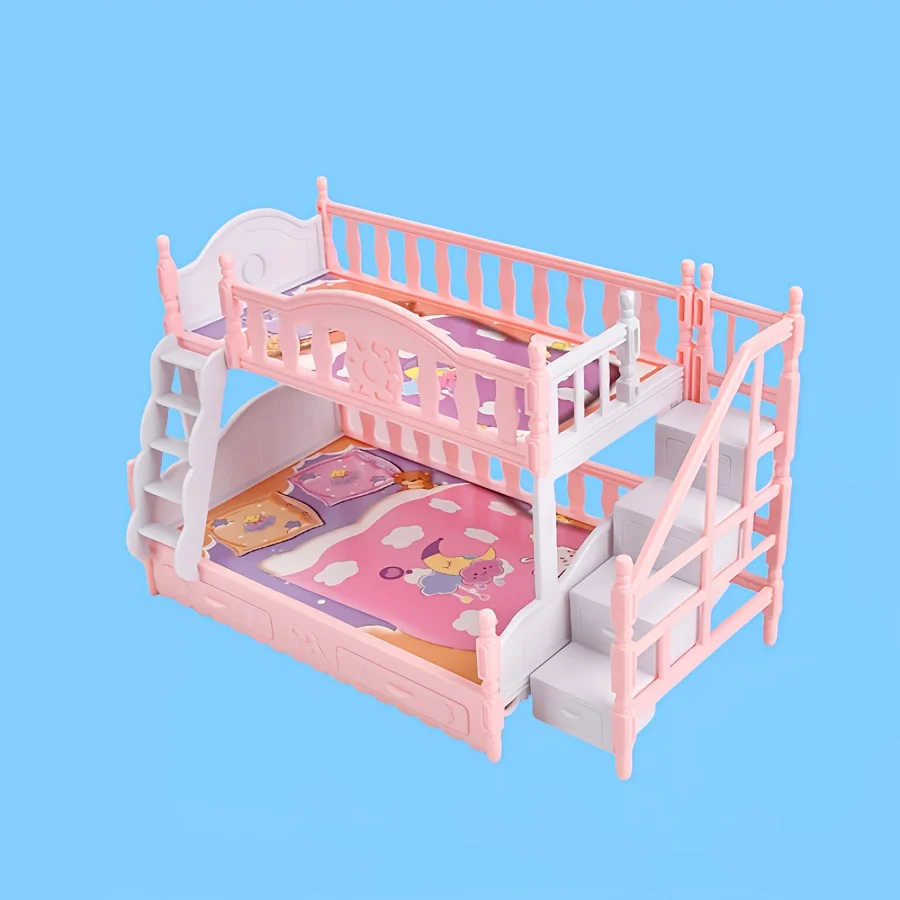 Charmant ensemble de jouets de lit superposé de style européen – Combinaison de meubles en plastique colorés, adapté aux jeux de rôle, décoration de la maison et