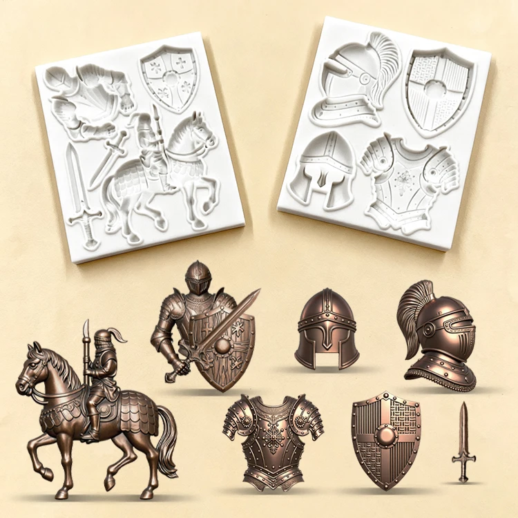 Knight Soldier Silicone Molds Diy Helmet, Armor, Horse, Sword Molds Silicone Fondant Candy Chocolate Mould Cake Decoration