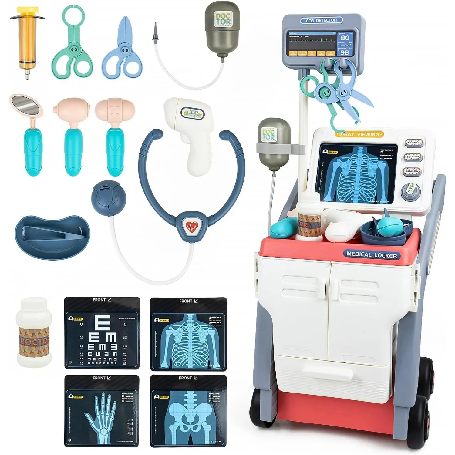 Lot De 26 Jouets Docteur Pour Enfants – Chariot Médical Avec Lumières, Sons, Stéthoscope, Thermomètre – Cadeau Idéal Pour Garçons Et Filles De 3 à 8 Ans