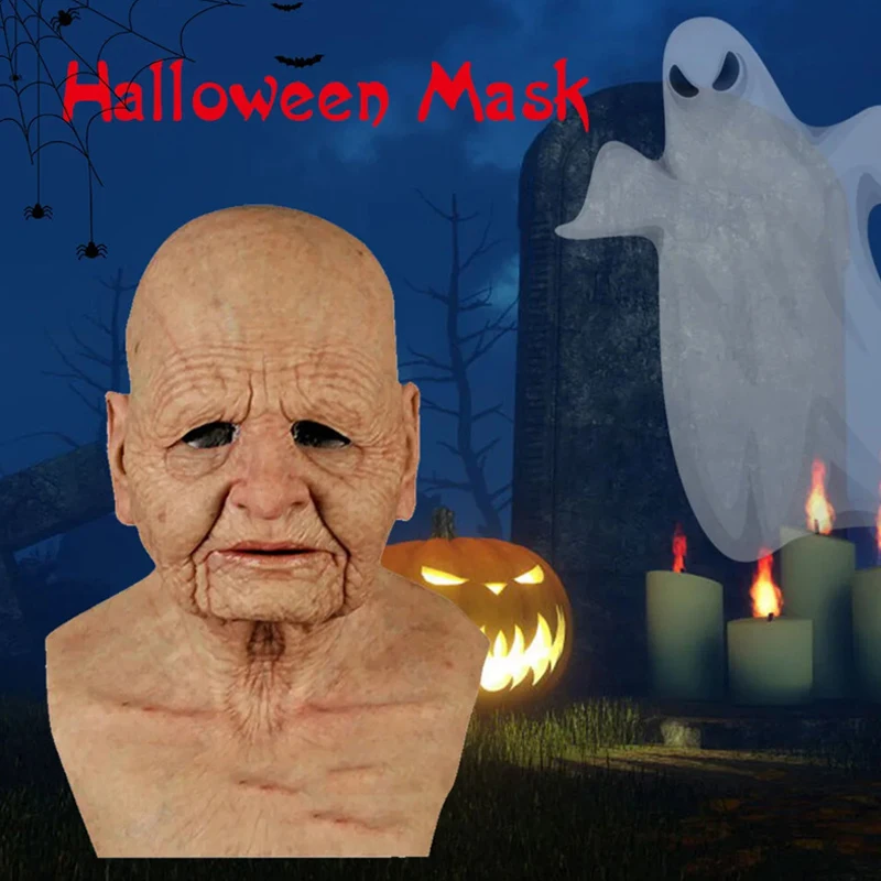 

Wrinkled Old Man Woman Full Head Mask Lifelike Elderly Mask Halloween Festival Cosplay Supplies