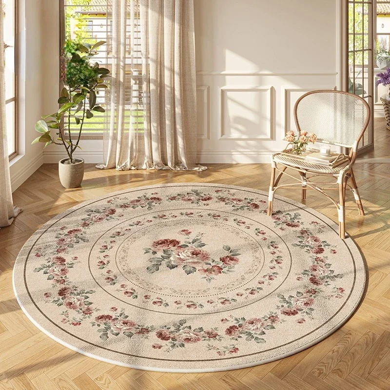 

Carpet for Living Room Vintage Floral Non-slip Coffee Table Rug Round Machine Washable Folding Bedroom Floor Mat Alfombra 양탄자