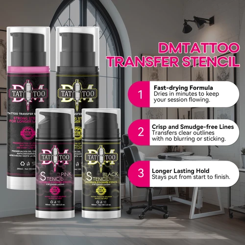 Imagen 2 del producto Plantilla de tatuaje profesional Premium DM, Gel mágico, pintura corporal, fotocopiadora térmica, transferencia, pasta líquida, accesorios de tatuaje, 250/100ML