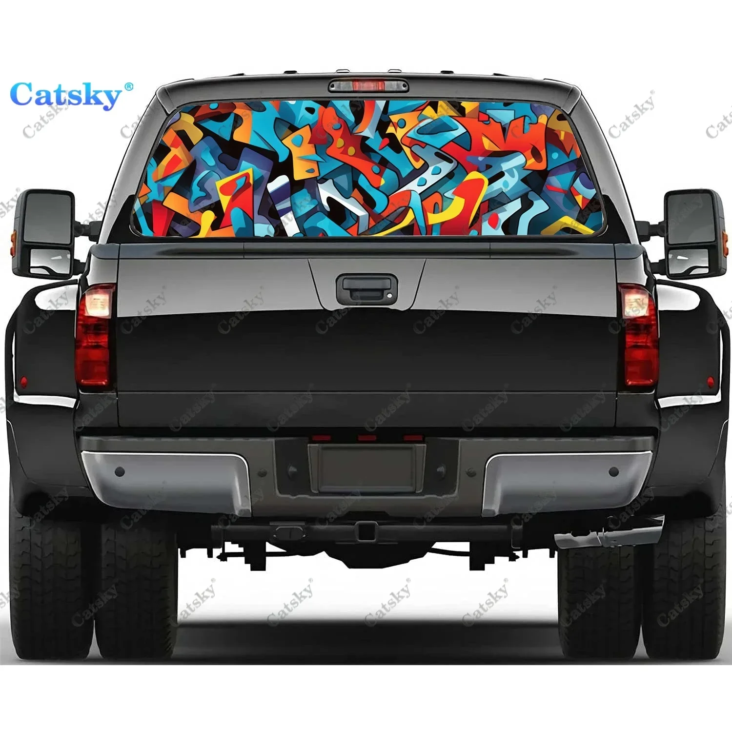 

Street Art Graffiti Style Rear Window Decal Fit Pickup,Truck,Car Universal See Through Perforated Back Windows Vinyl Sticker