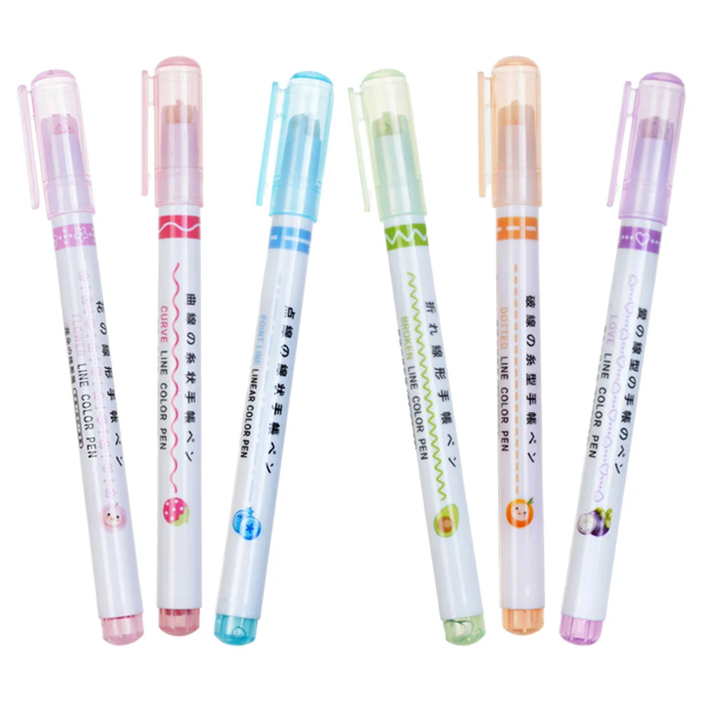 

6 Pcs Scroll Wheel Colour Pencil Linear Highlighter Highlighters 1350X100X100CM Abs Drawing Pens Cute
