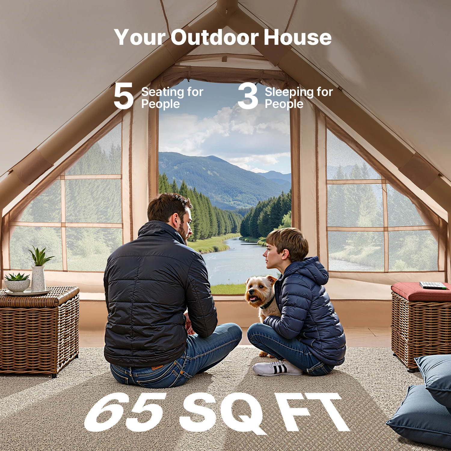 خيام SucceBuy القابلة للنفخ للتخييم سهلة الإعداد تفجير خيمة مع مضخة يدوية خيمة أكسفورد 300D مع حقيبة تخزين جاك الموقد متضمنة #5