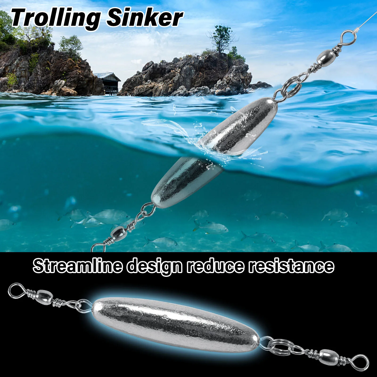 Trolling Sinkers with Double Swivel Drop Shot Weight In-line Sinker2.11g-33.59g for Surf Fishing Salmon Walleye Freshwater