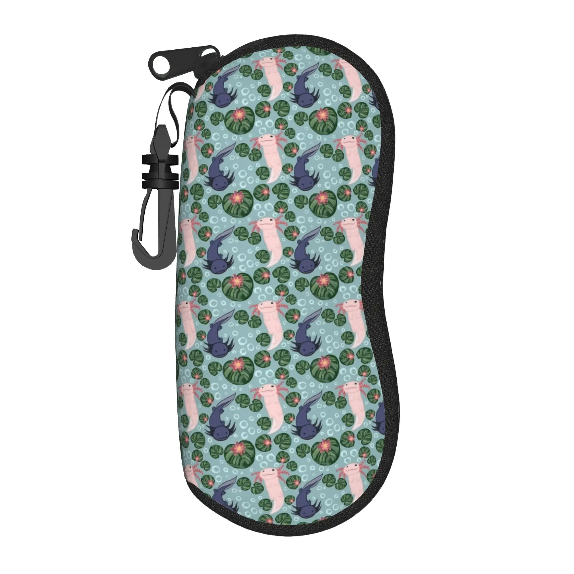 Axolotl Mexican Salamander  Glasses Case Zipper Aquarium Lily Eyewear Storage Box Anti-Pressure Eyewear Container