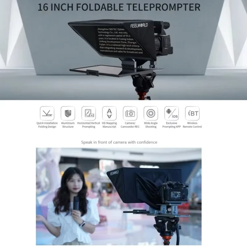 

2025 hot sale FEELWORLD TP16 16 Inch Tablet Horizontal Vertical Prompting Folding Teleprompter, Wireless Remote Control