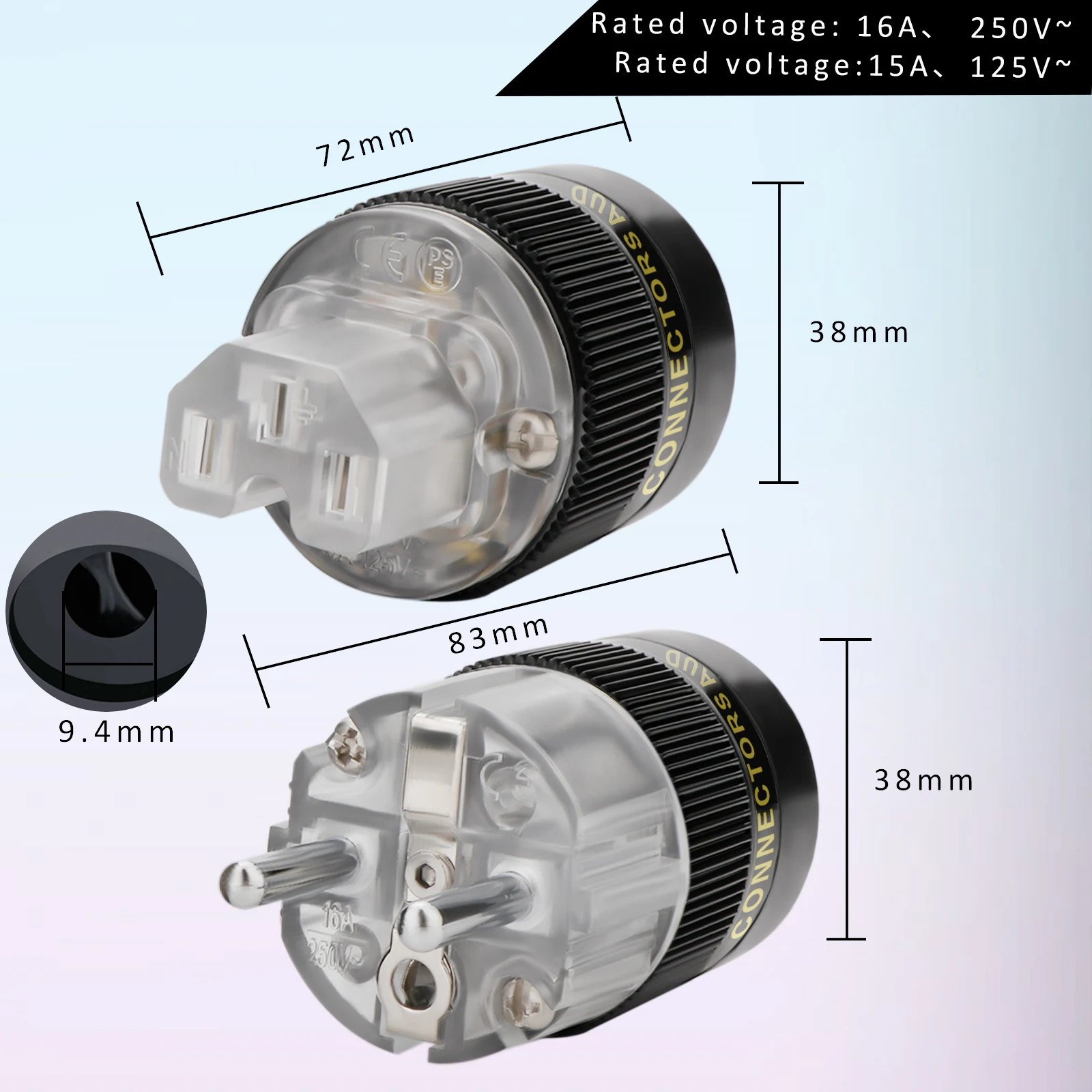 Pair P078ETR Rhodium Plated  Unprinted Schuko Power Connector, Audiophile DIY Mains Cord Plug HiFi