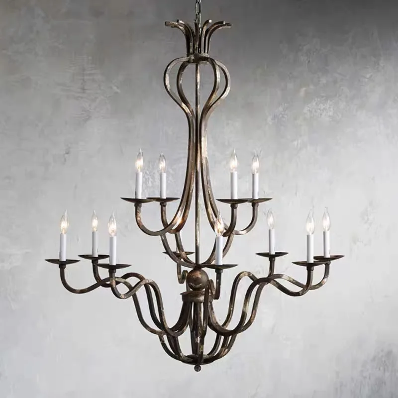 French style iron pendant lamp retro villa living room lamp hotel club French style creative castle lighting fixture