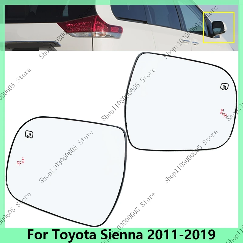 Blind Spot Aviso Lente Espelho Retrovisor, Espelho Lateral de Vidro com Lente Aquecida, Acessórios para Carro para Toyota Sienna 2011-2019