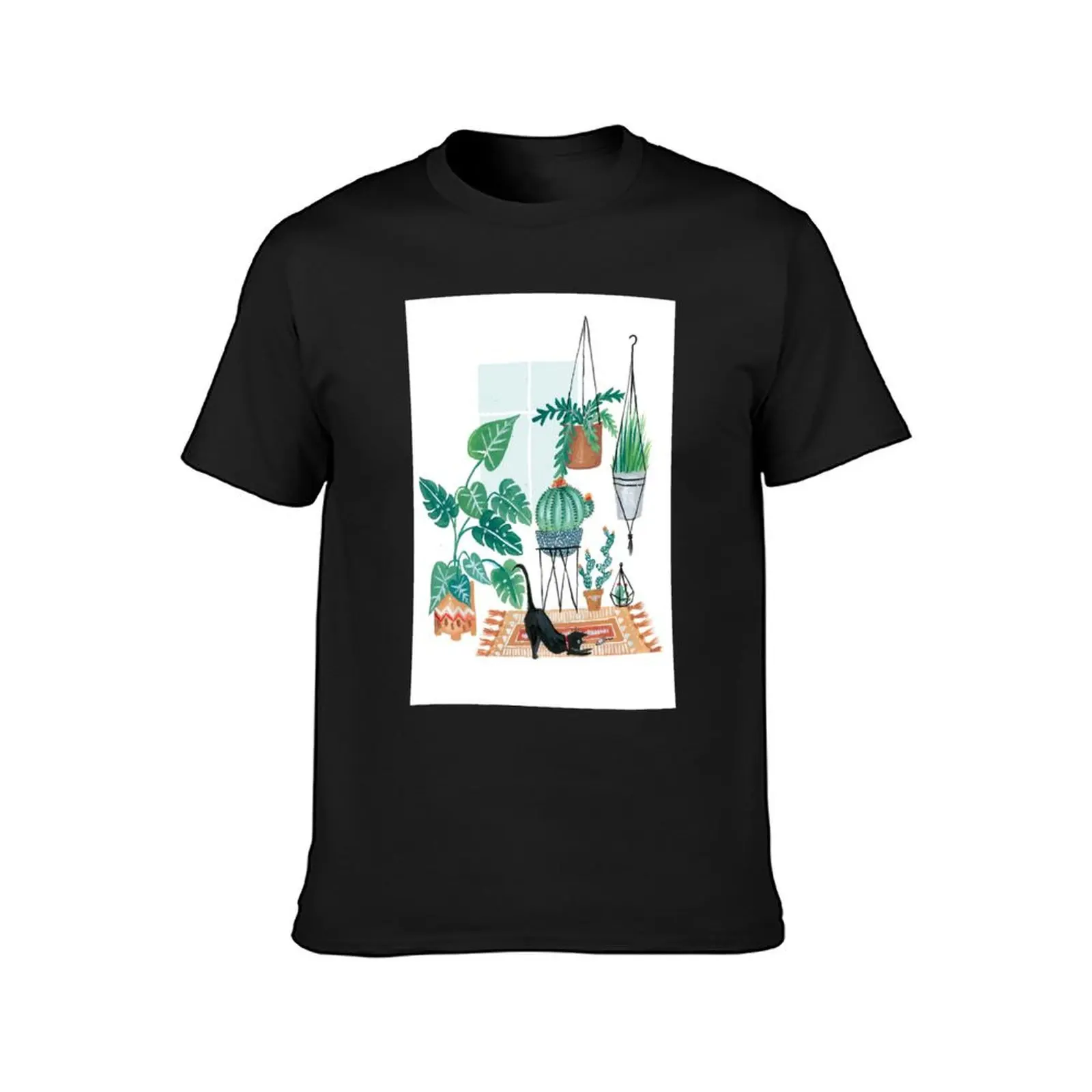 Cat in Potted Jungles T-Shirt kawaii clothes sports fans customizeds for a boy mens white t shirts