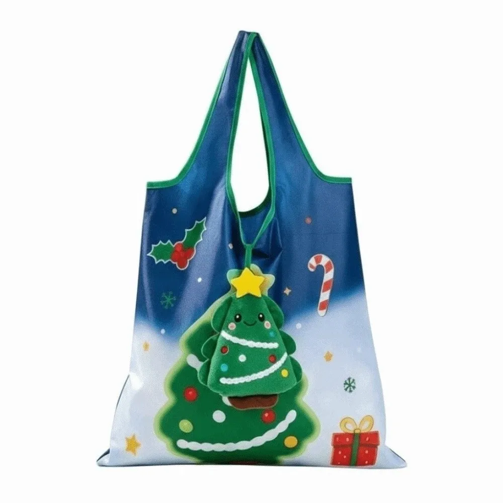 Colorful Christmas Grocery Tote Space-Saving Tear-Resistant 2-in-1 Bag Charm Pouch Large Capacity Plush Case