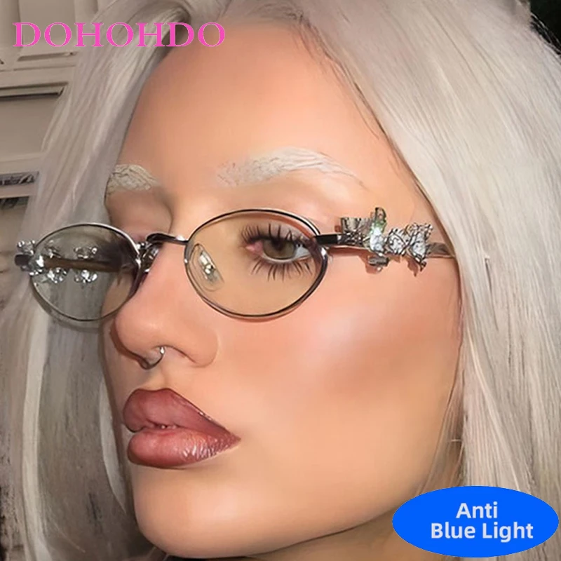 Retro Strass Kleine Oval Metall Rahmen Anti Blaues Licht Computer Brille Frauen Männer Neue Mode Marke Designer Klassische Brillen