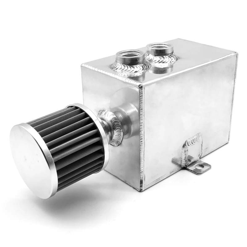 2L Universal Car Aluminum Oil Catch Tank Silver Black Fuel Tanks With Breather Filter Drain Tap 2LT Baffled