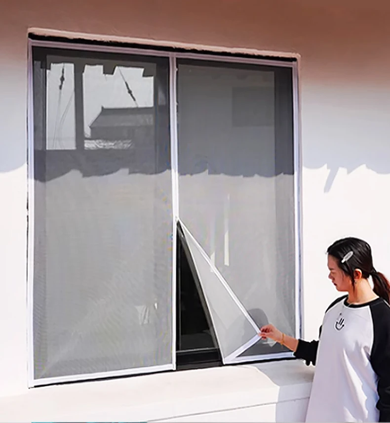 Biały ， Wiele rozmiarów ， Samoprzylepne moskitiery wielokrotnego użytku na zamek błyskawiczny do okien ， Zasłona przeciw komarom ， Tiul ， Letnia siatka