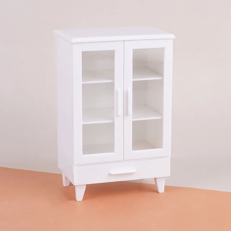 خزائن تخزين صغيرة بمقياس 1/12 أثاث بيوت الدمى البيضاء الحديثة لخزانة الكتب المطبخ ترتيب المشهد 15UB