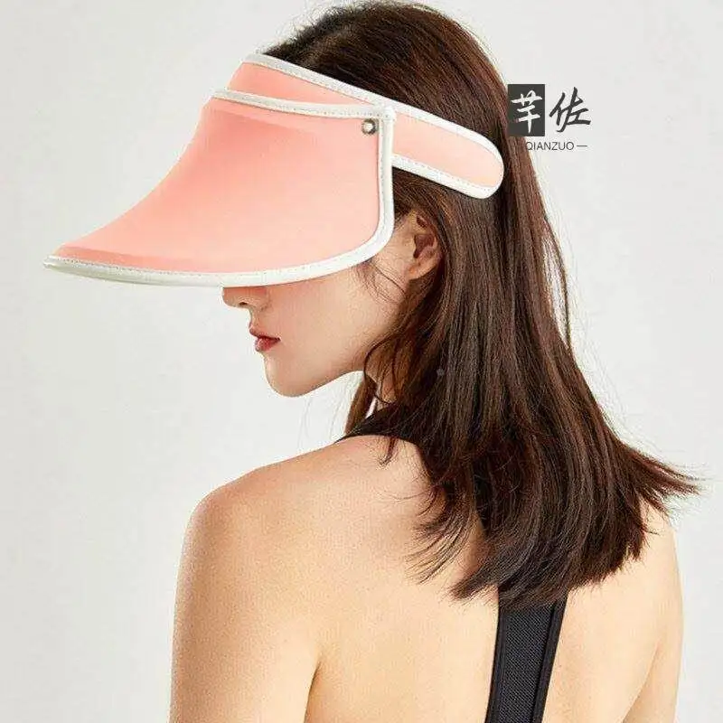 UV Resistant Empty Top Hat Women's Beach Travel Sun Protection Hat Hairband Face Covering Korean Style Outdoor Hat