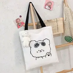 Casual Bear Printed Bucket Handbags Korean Style Canvas Tote Bag Large Capacity Shopping Bag Commuting