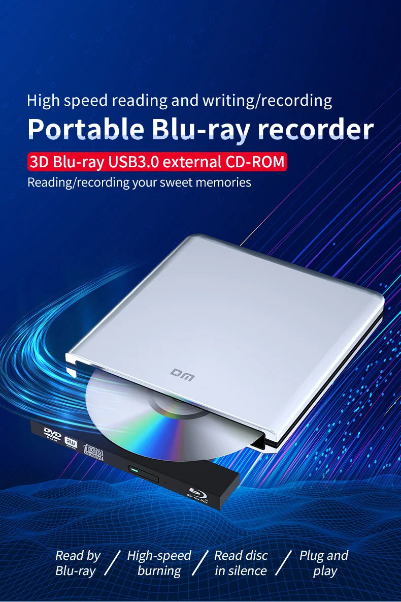 Imagem -03 - Usb 3.0 Unidade Óptica Externa cd Dvd-rom Combo Dvd rw Rom Burner Suporte Blu-ray Disc Dr003 dm