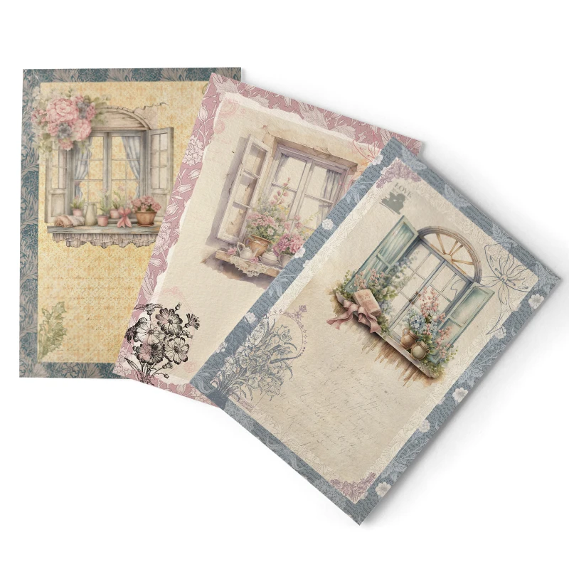 Scrapbooking Decoration Papers Original Design Window World Retro DIY Vintage Junk Journal Crafts 8pcs S24031201 Rice Paper