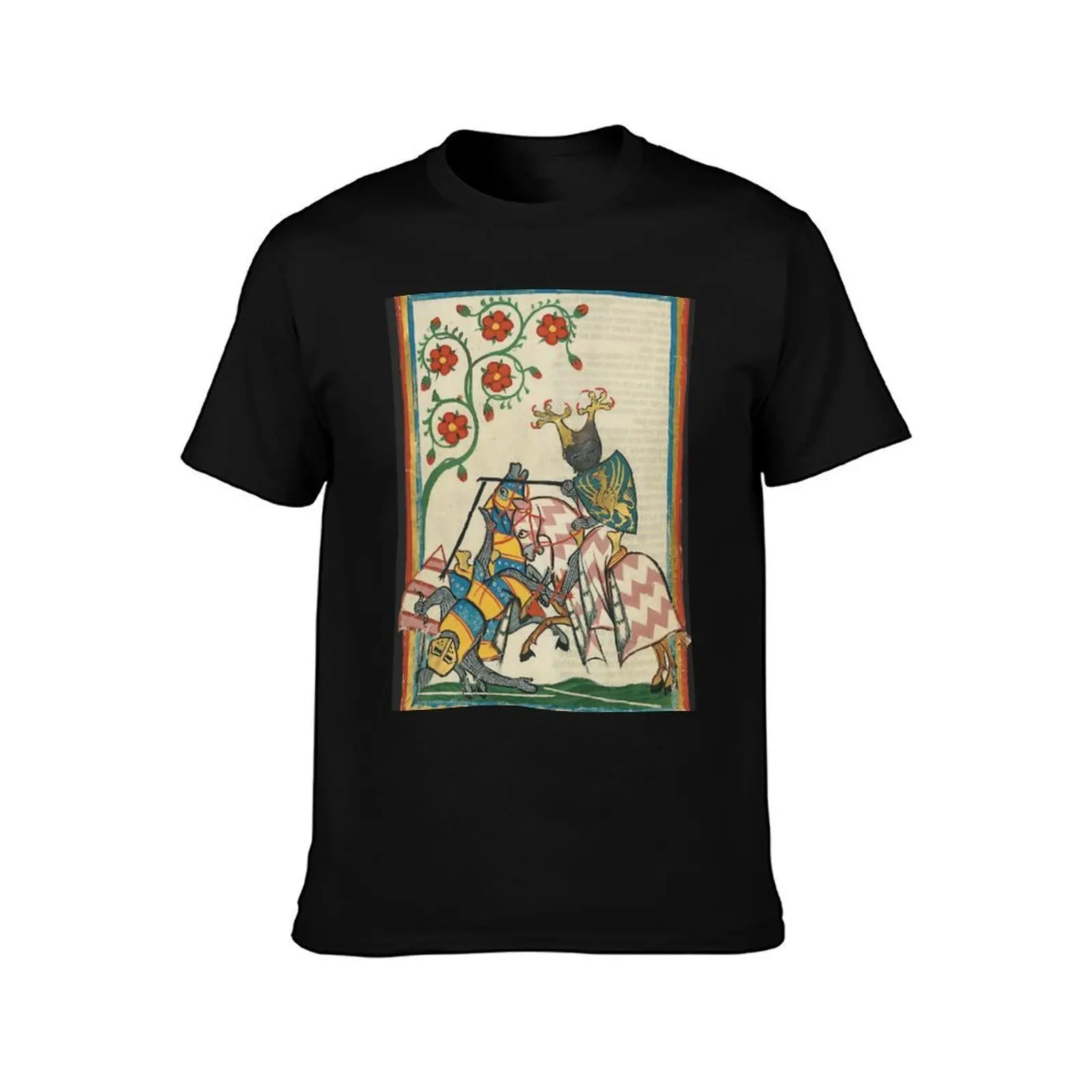 Page from Codex Manesse T-Shirt, Summer Casual Cotton Tee, Oversized Streetwear Tops, Vintage Graphic Print, Unisex Men Women