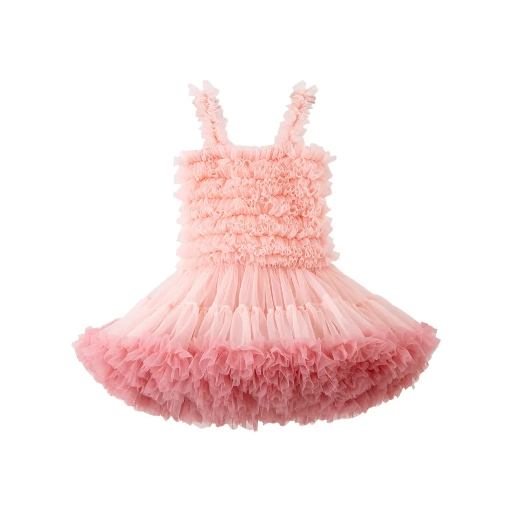 Cute Fluffy Gauze Girl Tutu Dress Soft Ruffled Princess Dress Breathable Cake Dress Children Clothes