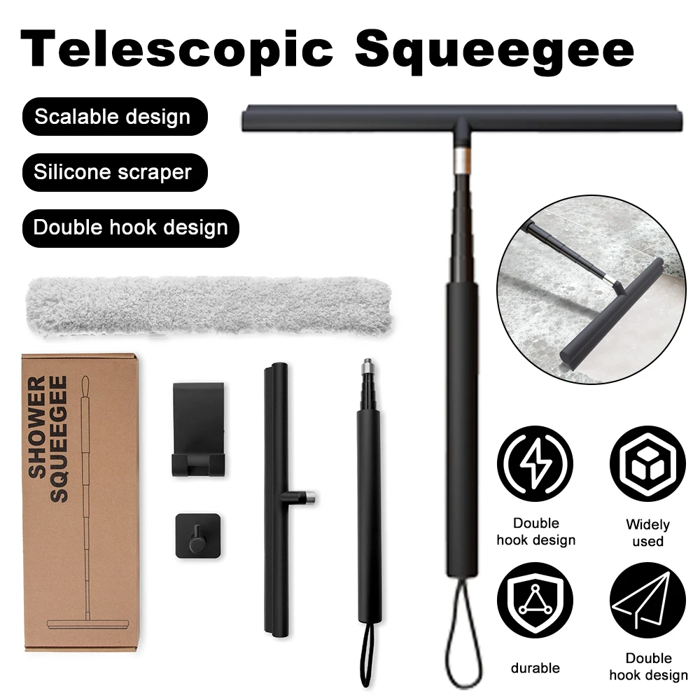 Telescopic Shower Squeegee for Window/Glass Door Cleaner Mirror Wiper Portable Long Handle Floor Mop Squeegee Home Cleaning Tool