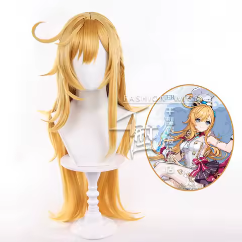 Escoffier Cosplay Wig Long Golden Yellow Wigs Cosplay Anime Cosplay Wig Heat Resistant Synthetic Hair Halloween Wig Cap