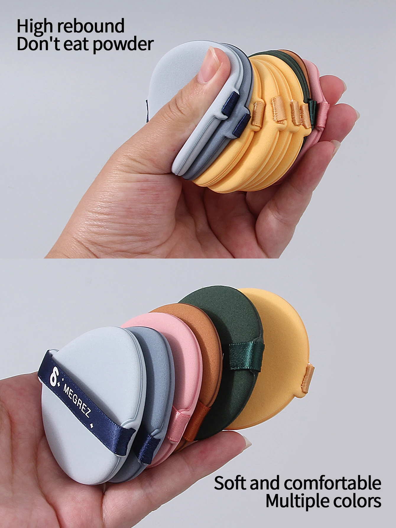 다양한 색상의 랜덤 믹스 에어쿠션 파우더 퍼프 10개, 매우 부드럽고 휴대가 간편한 완벽한 베이스 메이크업 도구