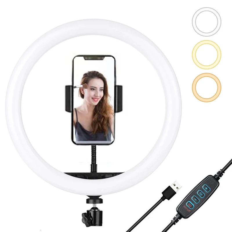 12inch LED Ring Light with Mini Tripods USB Charge Selfie led Lamp Dimmable Photography Light for Tiktok Live Photography Studio