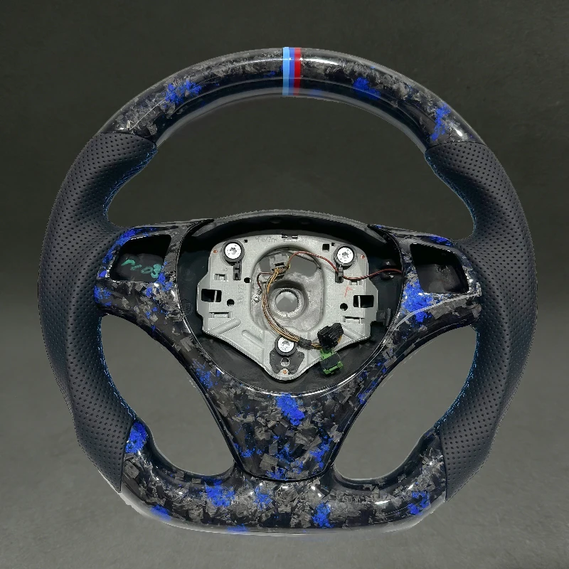

For BMW E92 Sport Wheel with Blue Forged Carbon Fiber Flat Bottom with Perforated Leather for BMW E92 E90 E91 E93 320i 325i 330i