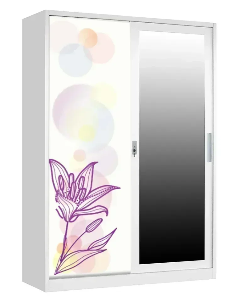 

2 Sliding Door Bedroom Wardrobe Metal Steel Printed Storage Cabinet Lemari Almirah Clothes Closet Pakaian Furniture