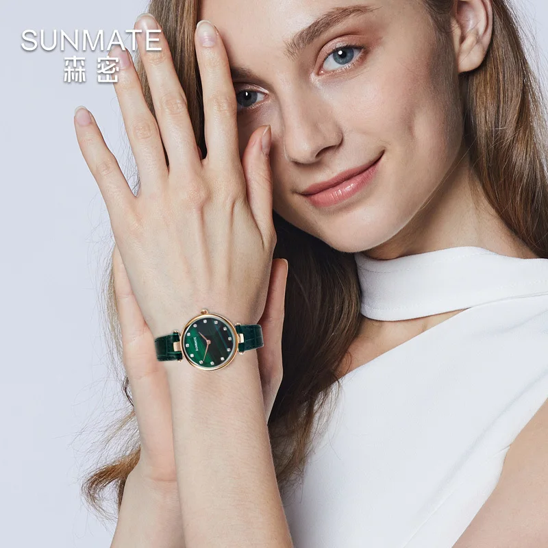 

SUNMATE Stylish Diamond Dial Leather Quartz Watch Top Brand Luxury Waterproof Women's Watch Girlfriend Gift,comes with Watch Box