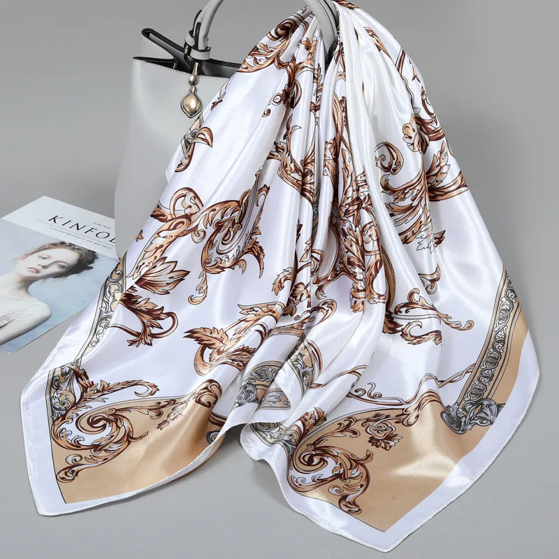 Women 90*90 Large Square Scarf Dual-use Shawl & Headscarf Elegant All-match Neck and Head Ornaments