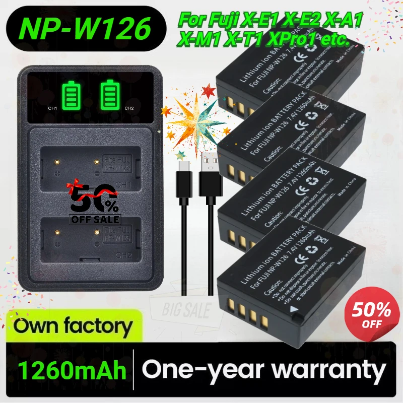 New NP-W126 NP W126 W126S NP-W126S Battery for Fuji X-Pro1 XPro1 XT1 X-T1 HS30EXR HS33EXR X PRO1 X-E1 X-E2 X-A1 Led Dual Charger