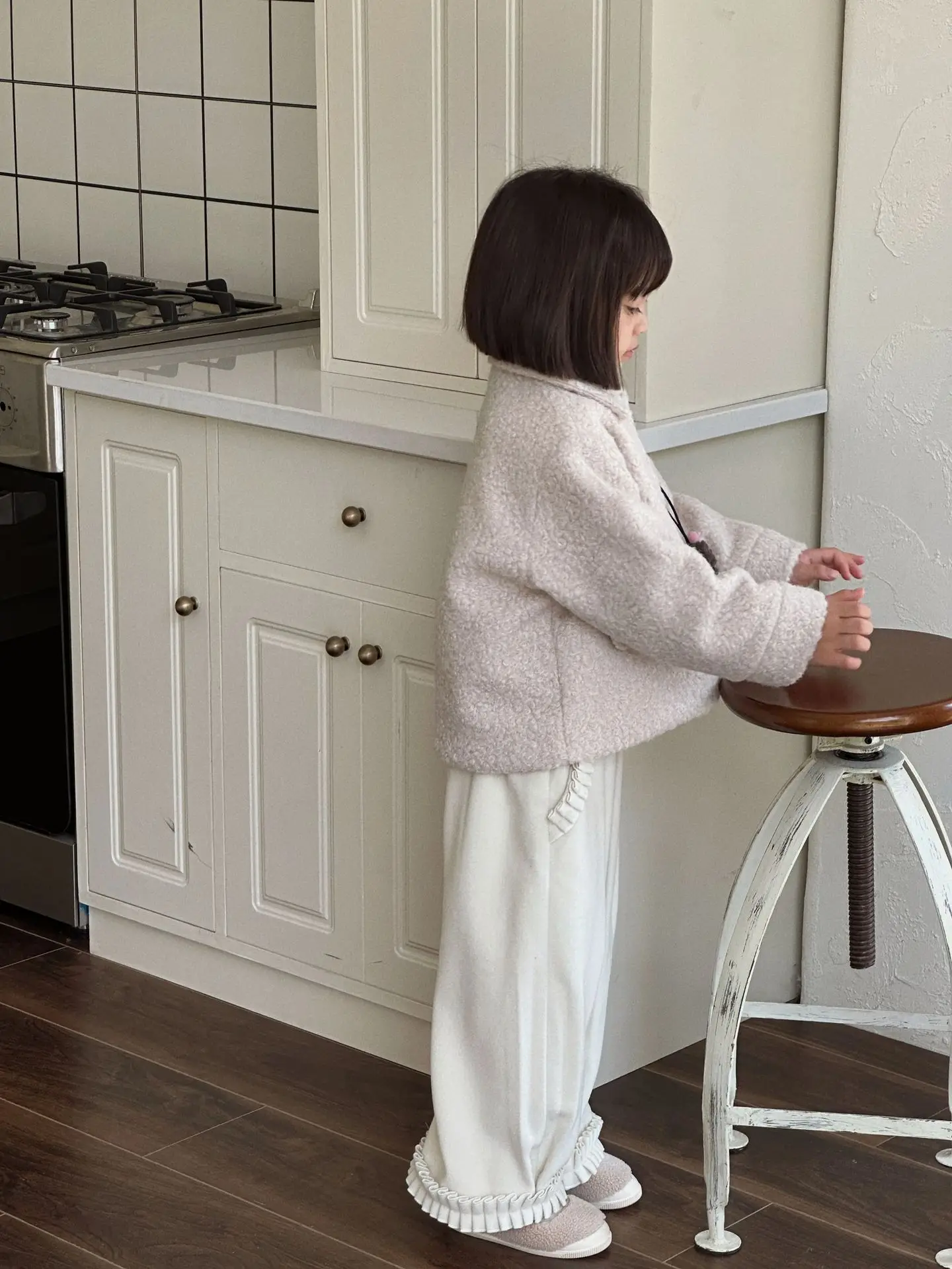 Girls Pants Autumn Winter 2024 New Fashion Wood Ear Edge Girls Flannel Pants Wide Leg Pants Autumn Simple Casual Trousers image 6