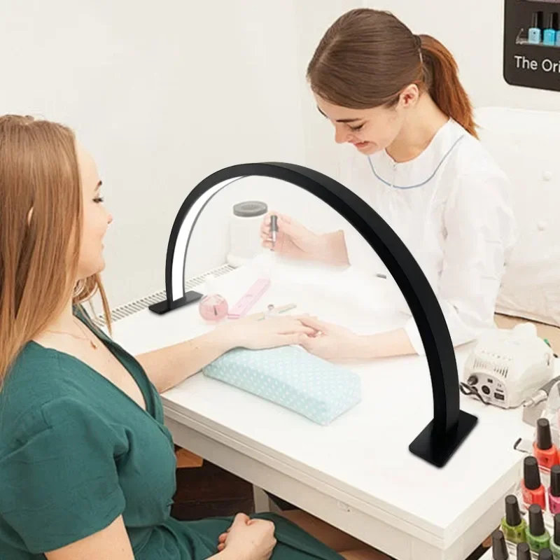 Lámpara de mesa de media luna para manicura, luz LED para salón de belleza, extensión de pestañas y cejas