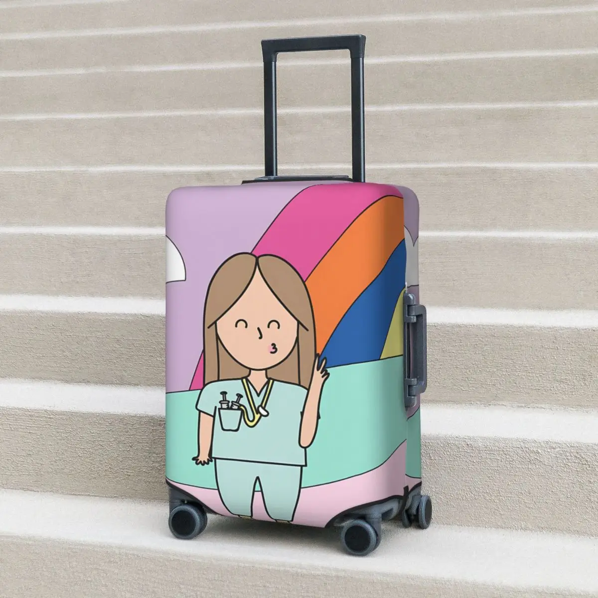 

Enfermera En Apuros Suitcase Cover Cartoon Nurse Business Protection Flight Useful Luggage Case