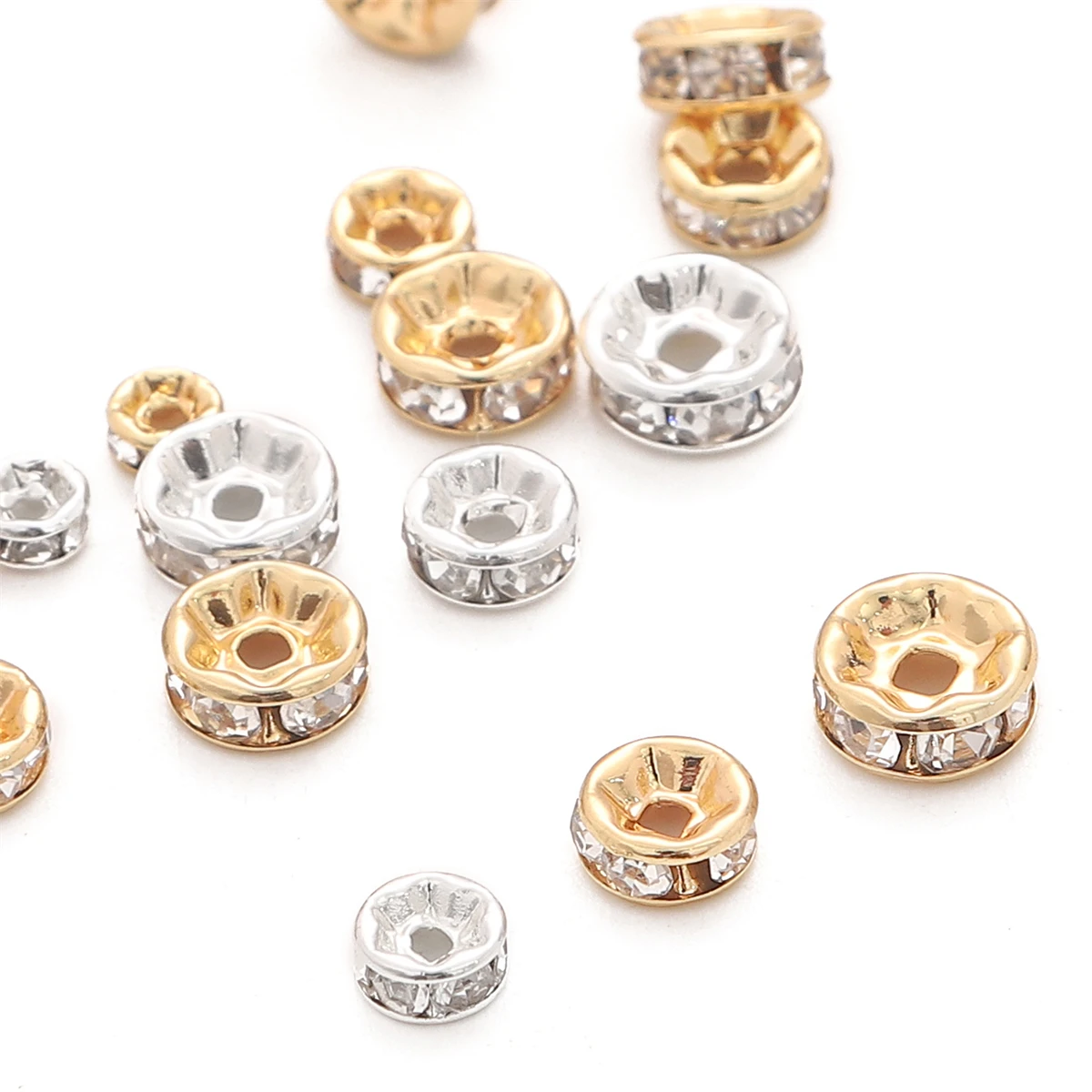 10pcs 4/5/6/7/8mm Gold/Silver Copper Rhinestone Rondelles Crystal Loose Spacer Beads for Bracelet DIY Jewelelry Making Findings