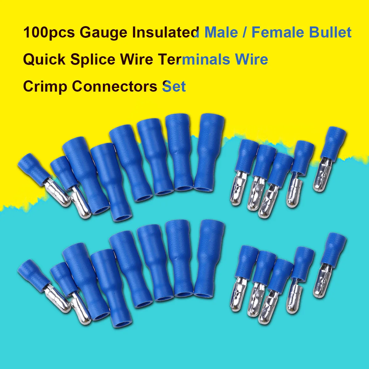 100 قطعة محطات رصاصة الصحافة الباردة معزول ذكر أنثى سريعة لصق موصلات الأسلاك مجموعة الأزرق معزول مختومة