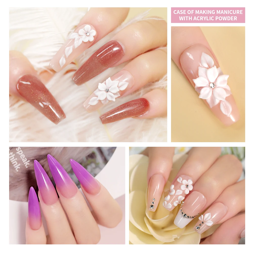 LIMEGIRL Acrylic Nail Powder 6 Color Clear Pink White Beige Nude Beige Nude Blush 120g Acrylic Powder for Nail Extension Carving