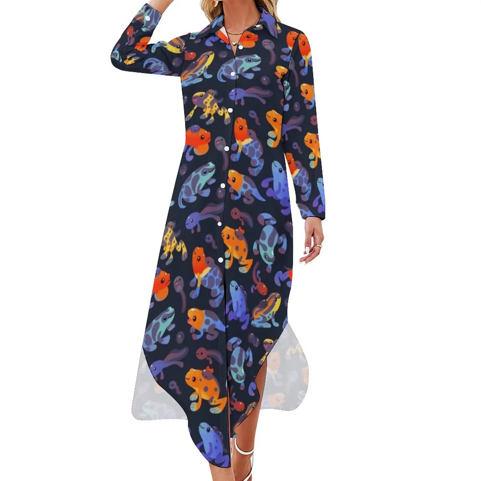 Poison dart frogs - dark Long Sleeved Shirt Dress Women long dress Dress vintage Woman fashion