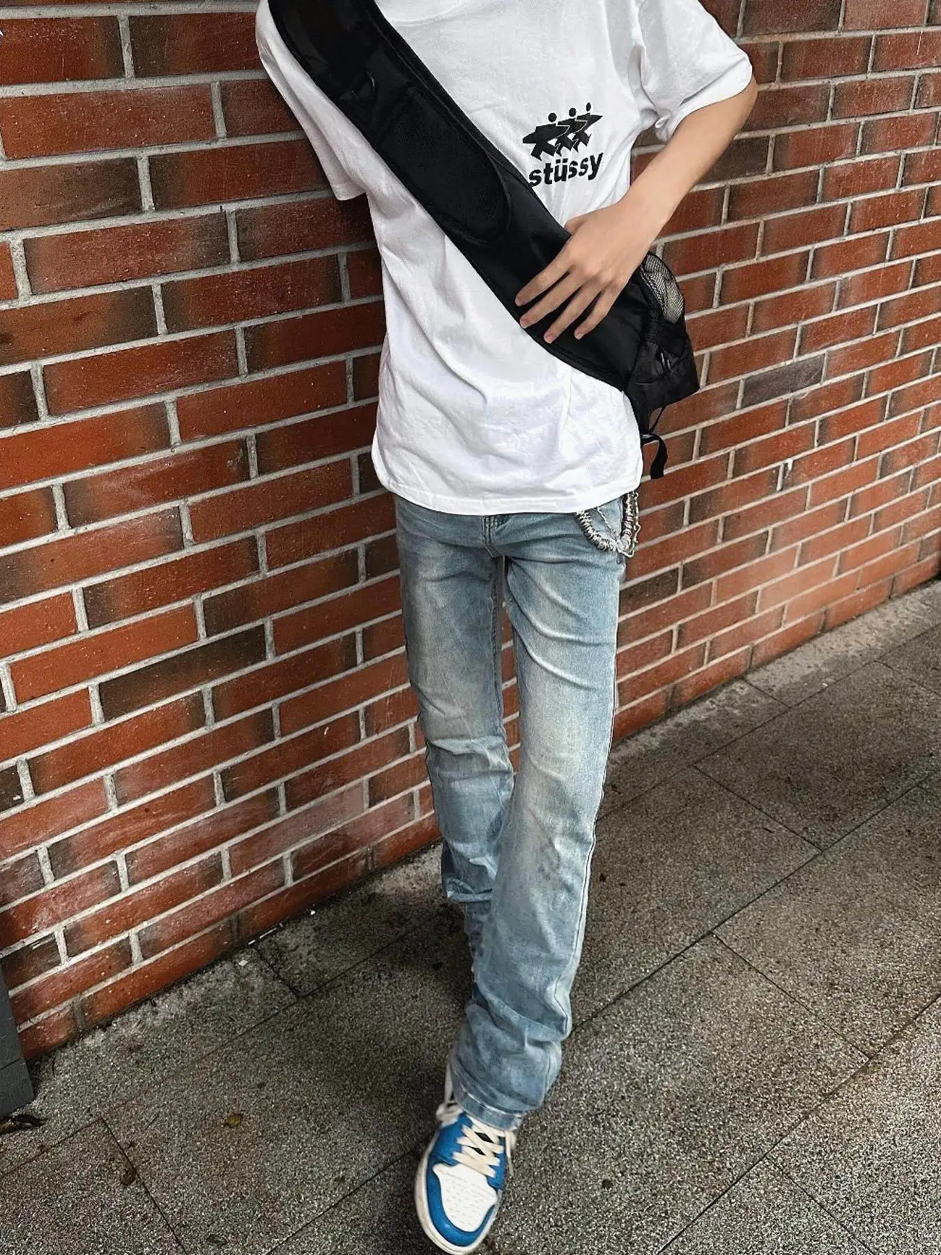 Cleanfit Retro Washed Heavyweight Slim Fit Bell Bottoms Men's Jeans Trendy mid Waist Zipper Closure Wear Resistant All Seasons
