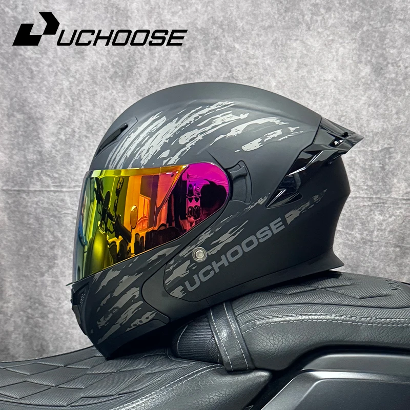 Dot Uchot Goedgekeurde Helmen Crash Motor Beschermende Kleding Mannen Vrouwen Flip Up Helm Motorfiets Vizier Dubbele Zon