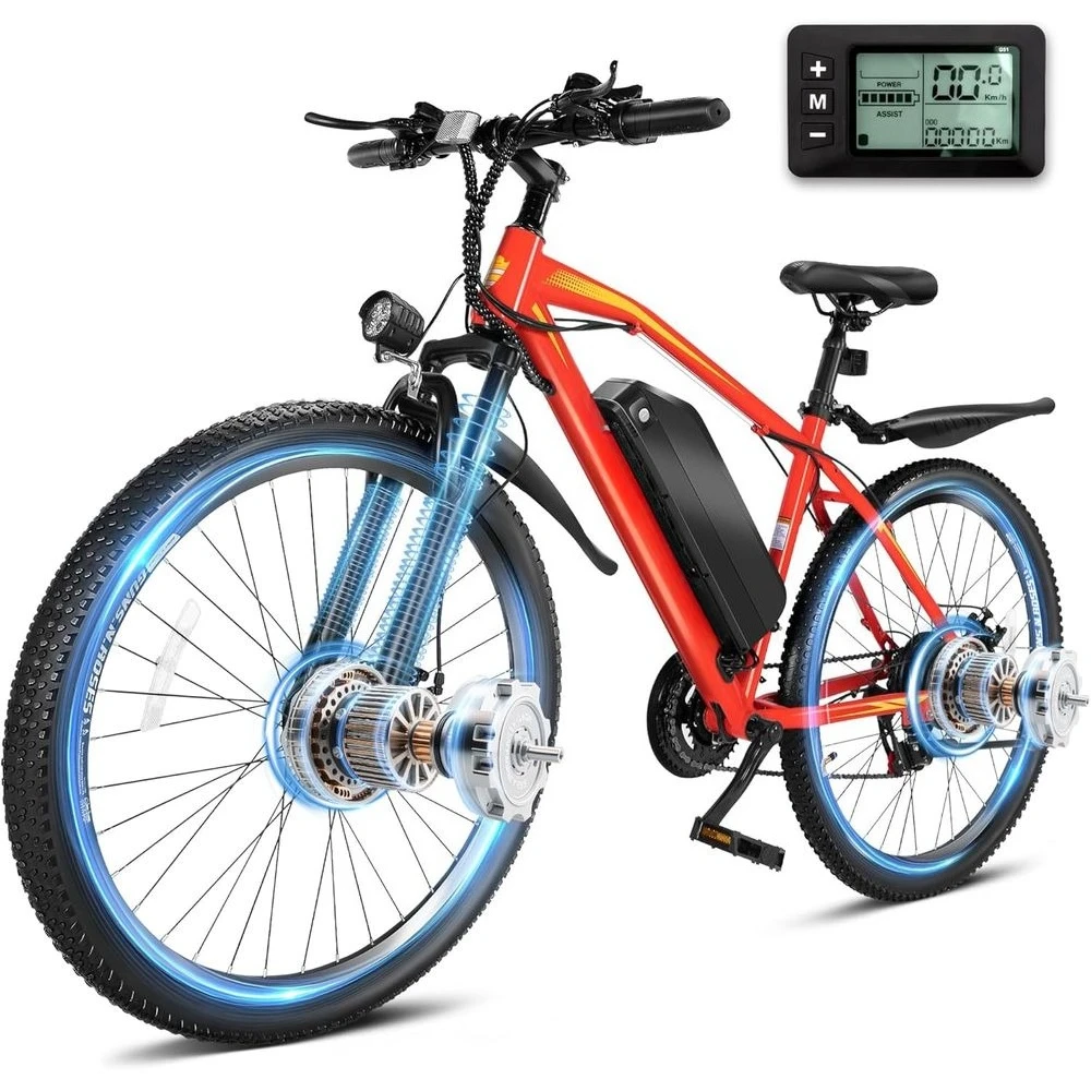 

Взрослый 21-скоростной электровелосипед, пиковая мощность 750 Вт, шины 26 дюймов, запас хода 70 миль, скорость 20 миль/ч, аккумулятор 500 Вт·ч, двойные тормоза, передний тормоз на заказ